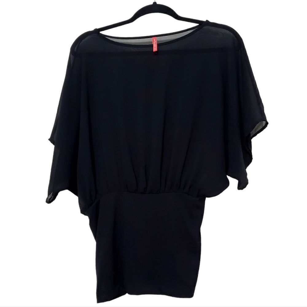 Ruby Ribbon Womens Sheer Banded Black Blouse Size XS